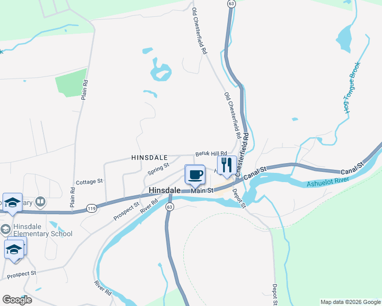 map of restaurants, bars, coffee shops, grocery stores, and more near 5 Highland Avenue in Hinsdale