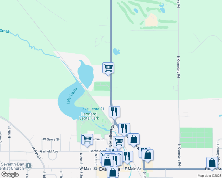 map of restaurants, bars, coffee shops, grocery stores, and more near 1782 North Union Road in Evansville