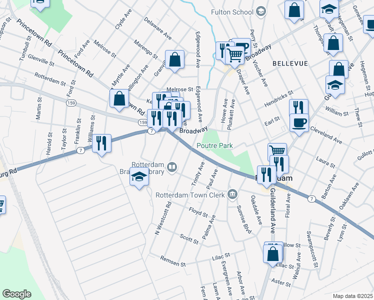 map of restaurants, bars, coffee shops, grocery stores, and more near 614 Curry Road in Rotterdam