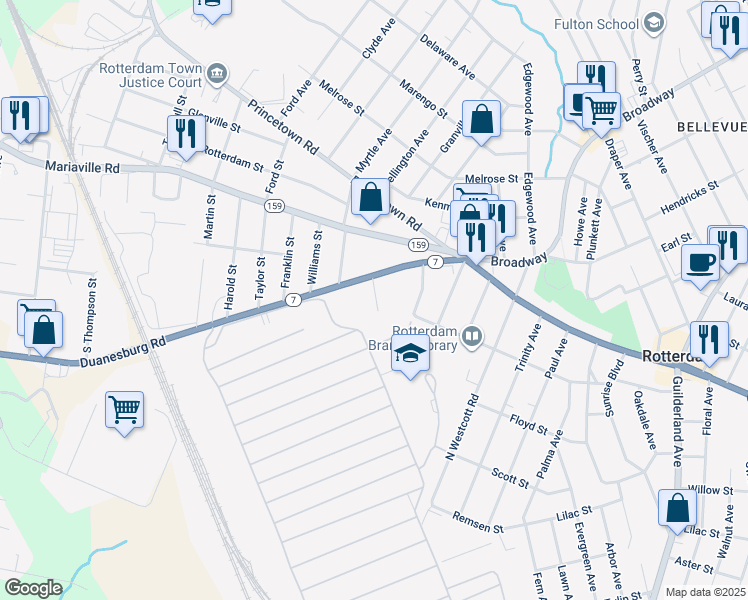 map of restaurants, bars, coffee shops, grocery stores, and more near 2970 Guilderland Avenue in Schenectady