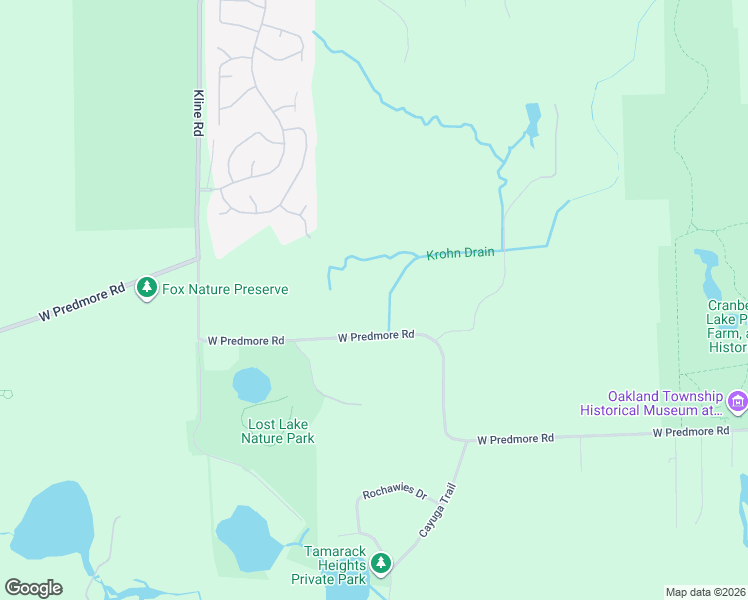 map of restaurants, bars, coffee shops, grocery stores, and more near 1170 West Predmore Road in Oakland charter Township