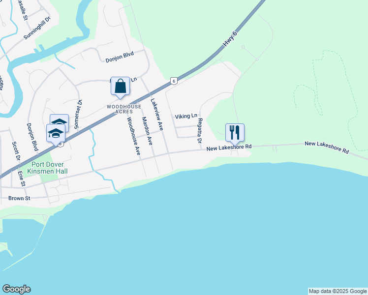 map of restaurants, bars, coffee shops, grocery stores, and more near 137 New Lake Shore Road in Port Dover