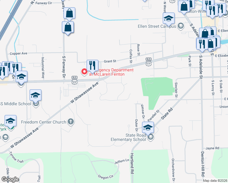 map of restaurants, bars, coffee shops, grocery stores, and more near 868 Whisperwood Trail in Fenton