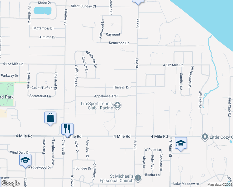 map of restaurants, bars, coffee shops, grocery stores, and more near 808 Appaloosa Trail in Racine