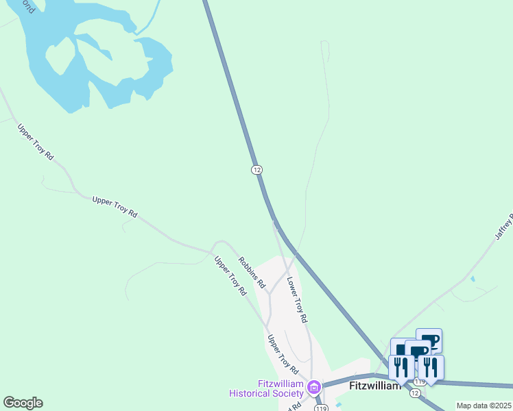 map of restaurants, bars, coffee shops, grocery stores, and more near 153 Highway 12 in Fitzwilliam