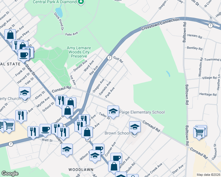 map of restaurants, bars, coffee shops, grocery stores, and more near 122 Park Avenue in Schenectady