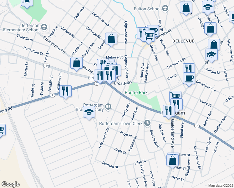 map of restaurants, bars, coffee shops, grocery stores, and more near 614 Curry Road in Rotterdam