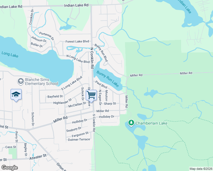 map of restaurants, bars, coffee shops, grocery stores, and more near 1307 Paul Boulevard in Orion charter Township