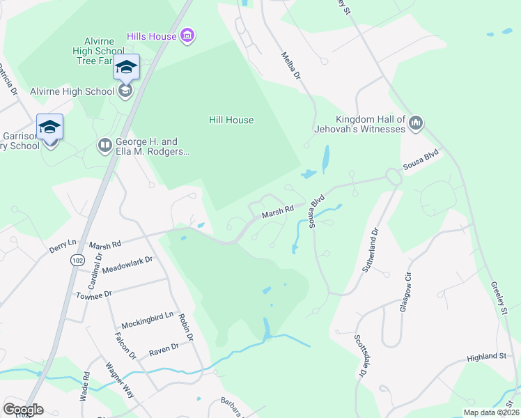 map of restaurants, bars, coffee shops, grocery stores, and more near 24 Riviera Road in Hudson