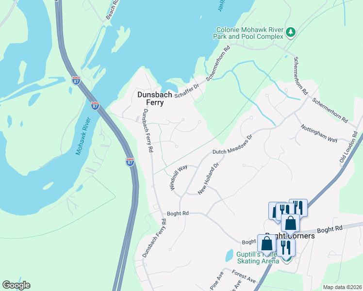 map of restaurants, bars, coffee shops, grocery stores, and more near 14 Arbor Gate Court in Cohoes