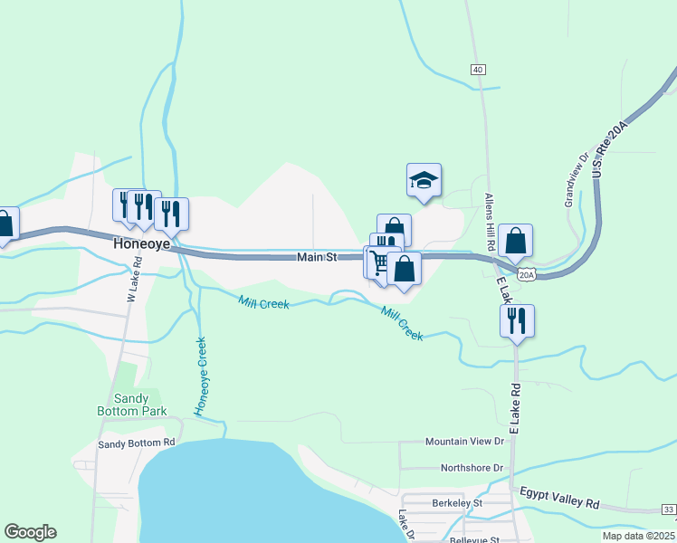 map of restaurants, bars, coffee shops, grocery stores, and more near 8601 U.S. Route 20A in Honeoye
