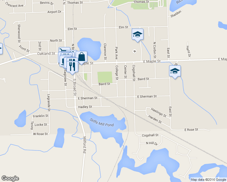 map of restaurants, bars, coffee shops, grocery stores, and more near 210 College St in Holly