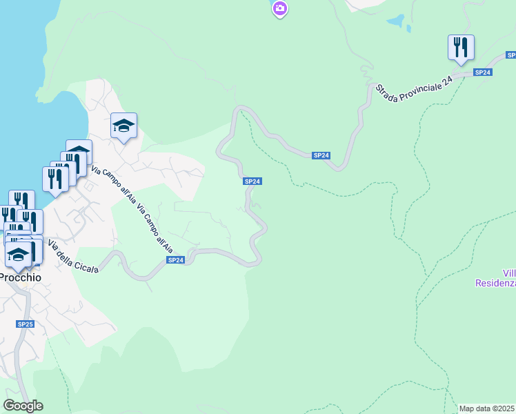 map of restaurants, bars, coffee shops, grocery stores, and more near 13 Via della Cicala in Provincia di Livorno