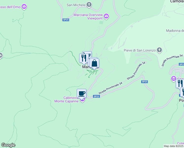 map of restaurants, bars, coffee shops, grocery stores, and more near 10 Via delle Mura in Marciana