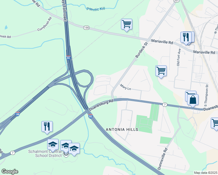 map of restaurants, bars, coffee shops, grocery stores, and more near 1000 Burdeck Street in Schenectady