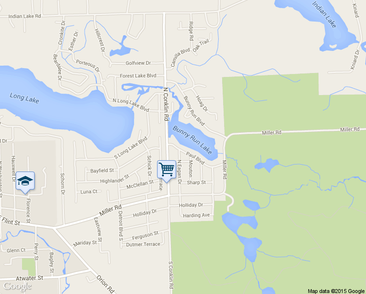 map of restaurants, bars, coffee shops, grocery stores, and more near 1307 Paul Boulevard in Orion charter Township