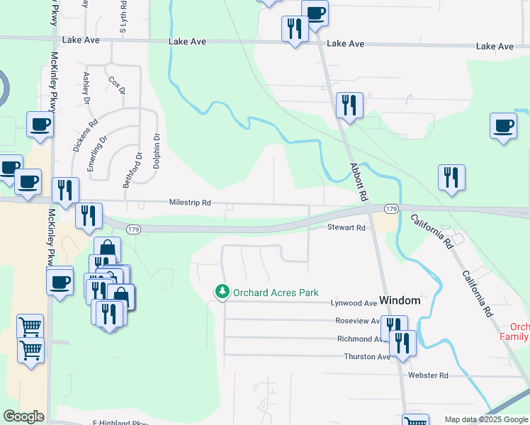 map of restaurants, bars, coffee shops, grocery stores, and more near 4937 Milestrip Road in Blasdell