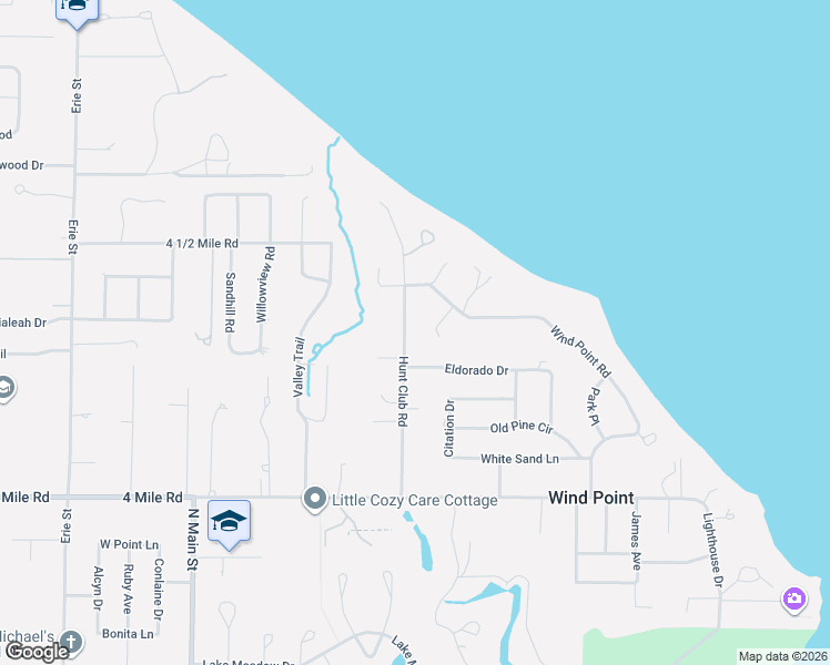 map of restaurants, bars, coffee shops, grocery stores, and more near 16 Redwing Lane in Wind Point