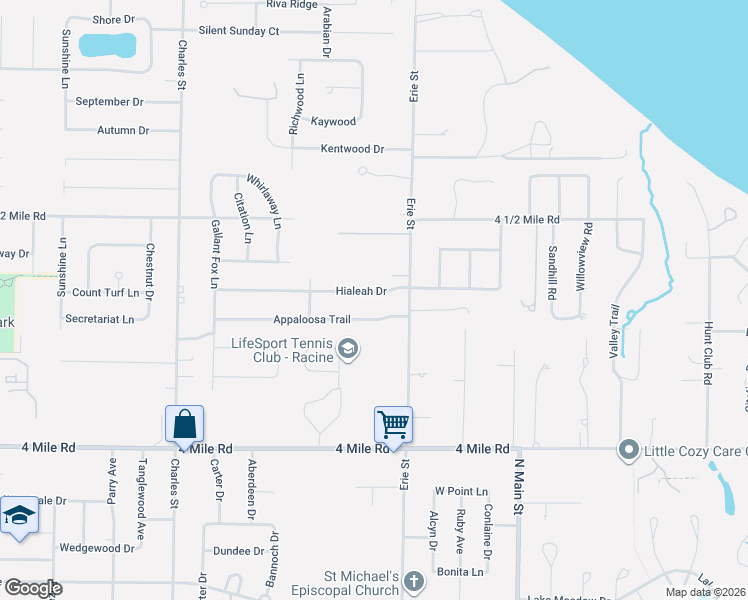 map of restaurants, bars, coffee shops, grocery stores, and more near 626 Appaloosa Trail in Racine