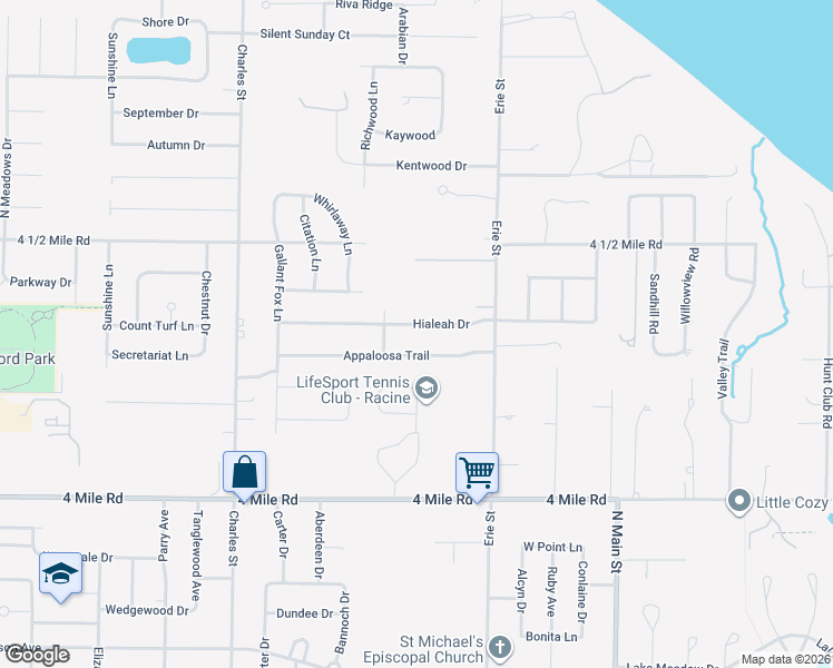 map of restaurants, bars, coffee shops, grocery stores, and more near 808 Appaloosa Trail in Racine