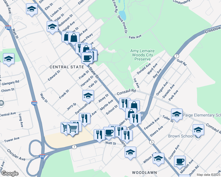 map of restaurants, bars, coffee shops, grocery stores, and more near 1557 State Street in Schenectady
