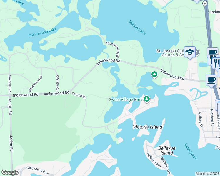 map of restaurants, bars, coffee shops, grocery stores, and more near 524 Fernhurst Court in Lake Orion