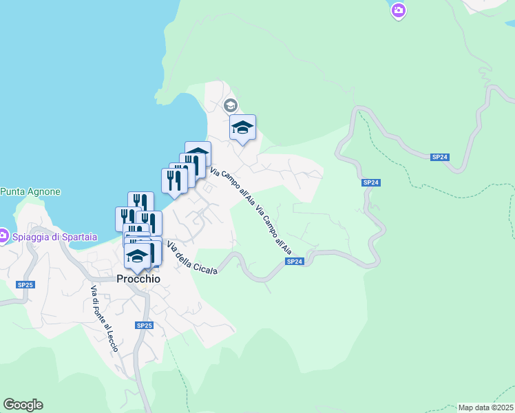 map of restaurants, bars, coffee shops, grocery stores, and more near in Procchio