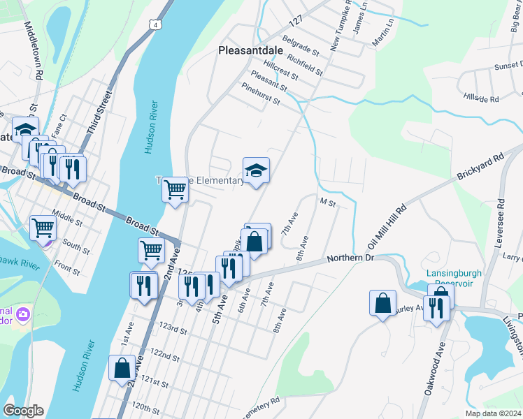map of restaurants, bars, coffee shops, grocery stores, and more near in Troy