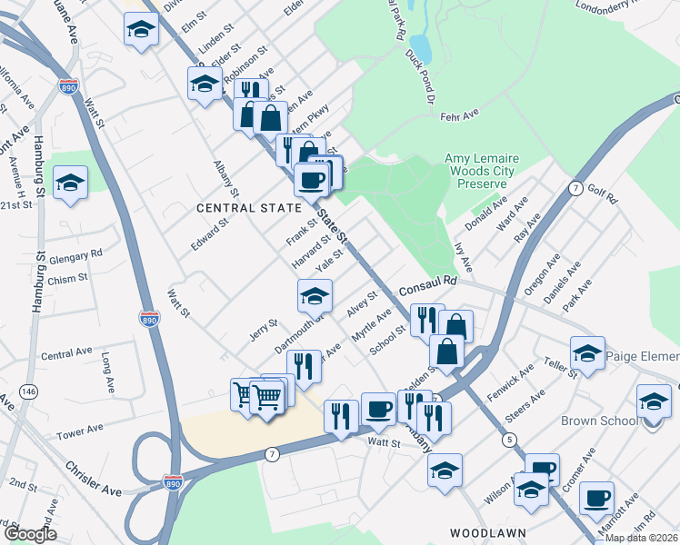 map of restaurants, bars, coffee shops, grocery stores, and more near 11 Princeton Street in Schenectady