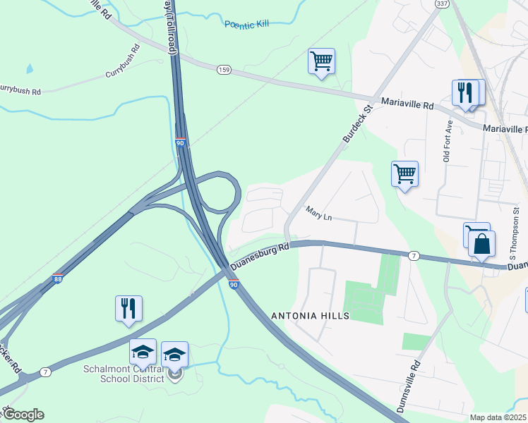 map of restaurants, bars, coffee shops, grocery stores, and more near 1000 Burdeck Street in Schenectady