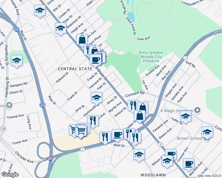 map of restaurants, bars, coffee shops, grocery stores, and more near 1558 State Street in Schenectady