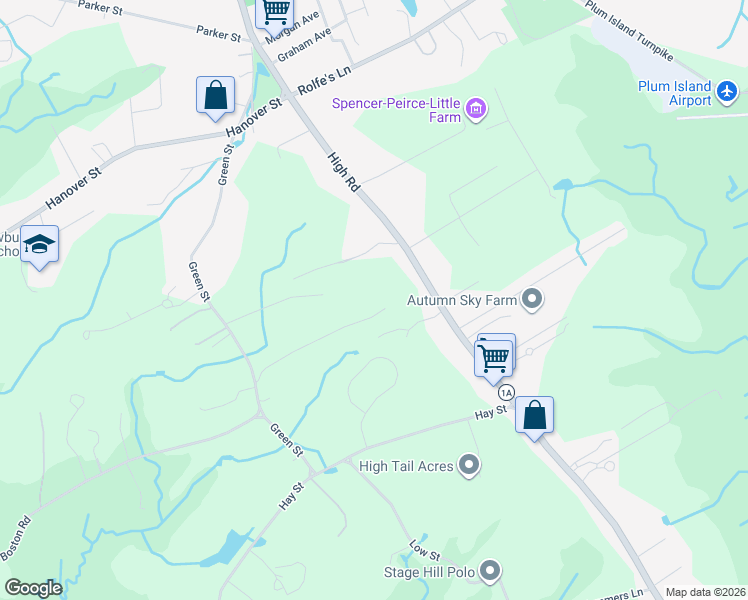 map of restaurants, bars, coffee shops, grocery stores, and more near 84 High Road in Newbury