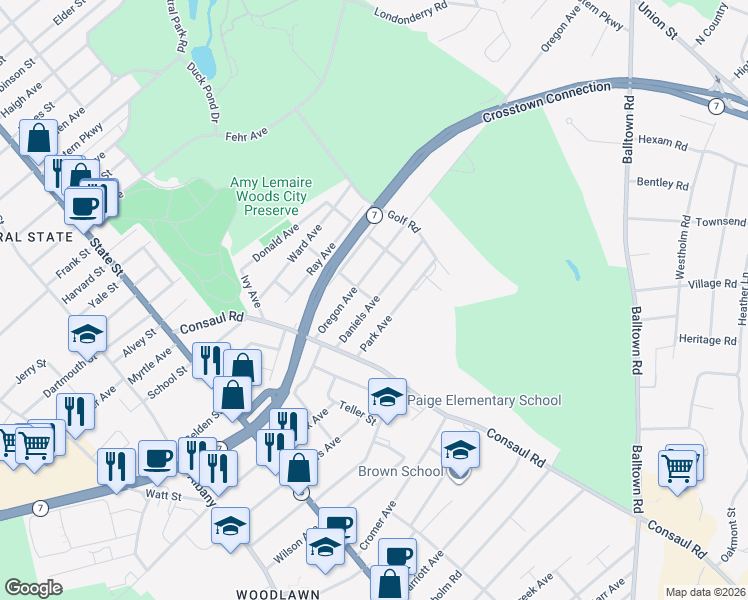 map of restaurants, bars, coffee shops, grocery stores, and more near 201 Daniels Avenue in Schenectady