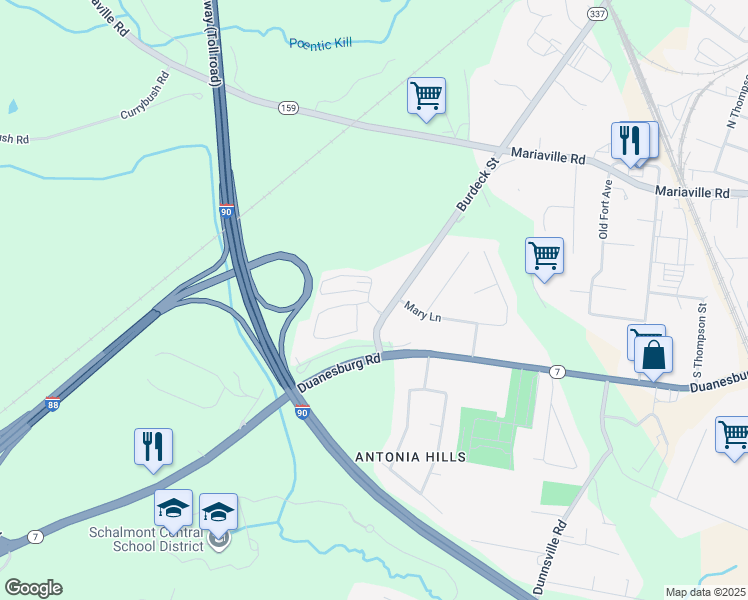map of restaurants, bars, coffee shops, grocery stores, and more near 990 Burdeck Street in Schenectady