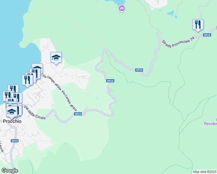 map of restaurants, bars, coffee shops, grocery stores, and more near 13 Via della Cicala in Provincia di Livorno