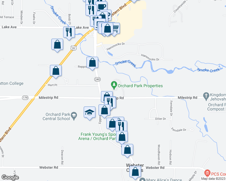 map of restaurants, bars, coffee shops, grocery stores, and more near 20 Provincetown Lane in Orchard Park