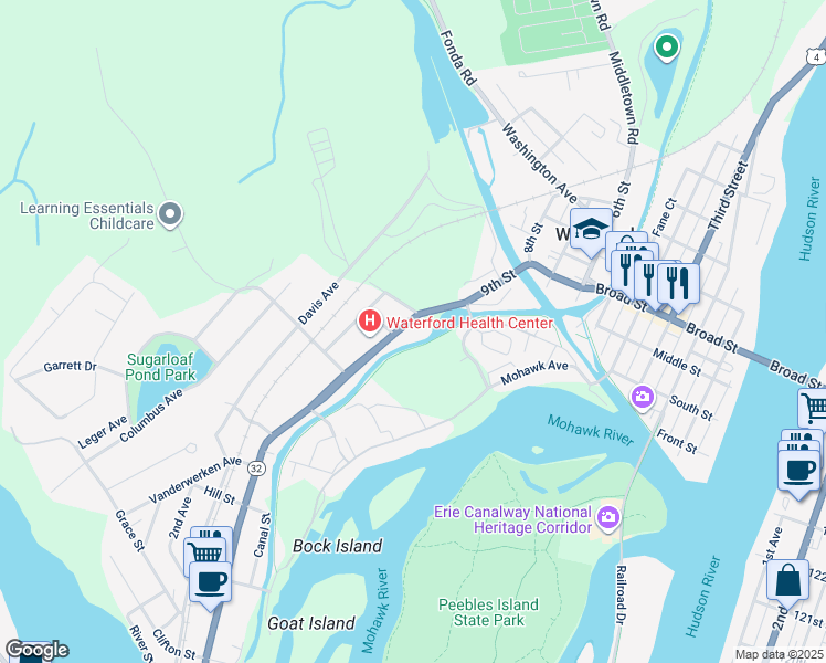 map of restaurants, bars, coffee shops, grocery stores, and more near 8 Maple Avenue in Waterford