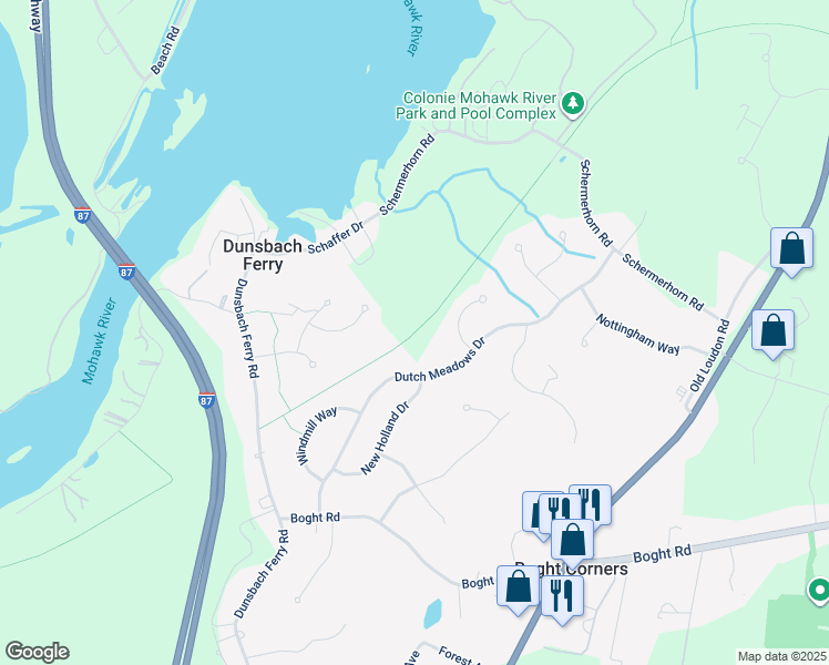 map of restaurants, bars, coffee shops, grocery stores, and more near Mohawk Hudson Bikeway in Cohoes