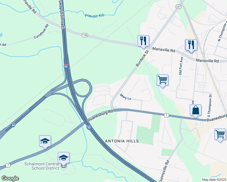 map of restaurants, bars, coffee shops, grocery stores, and more near 984 Burdeck Street in Schenectady