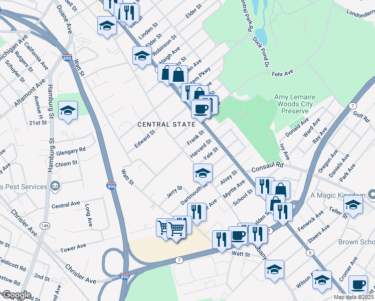 map of restaurants, bars, coffee shops, grocery stores, and more near 1737 Albany Street in Schenectady