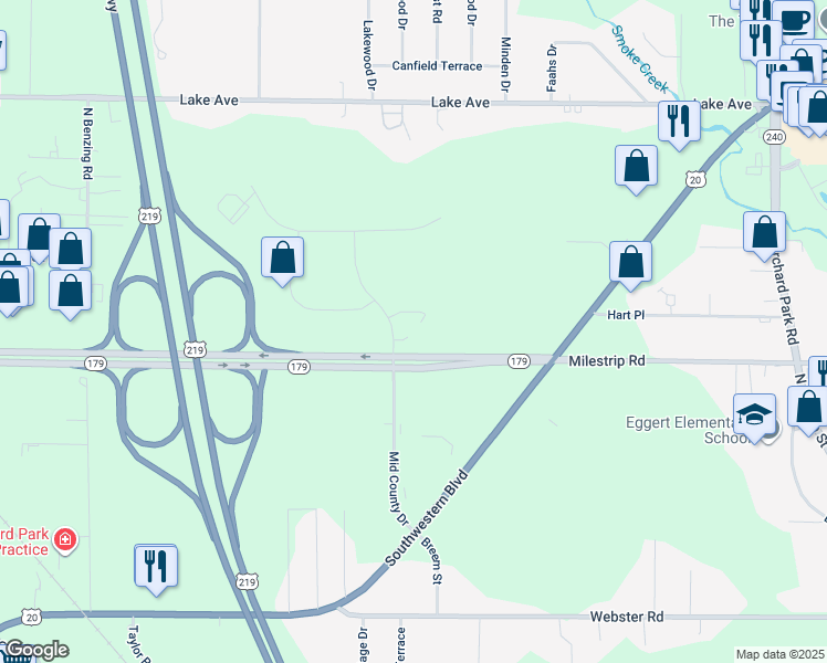 map of restaurants, bars, coffee shops, grocery stores, and more near 101 Sterling Drive in Orchard Park