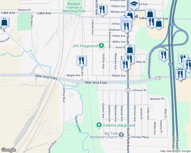 map of restaurants, bars, coffee shops, grocery stores, and more near 260 Labelle Avenue in Blasdell