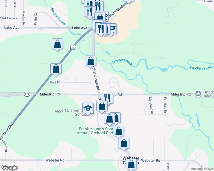 map of restaurants, bars, coffee shops, grocery stores, and more near 10 Provincetown Lane in Orchard Park
