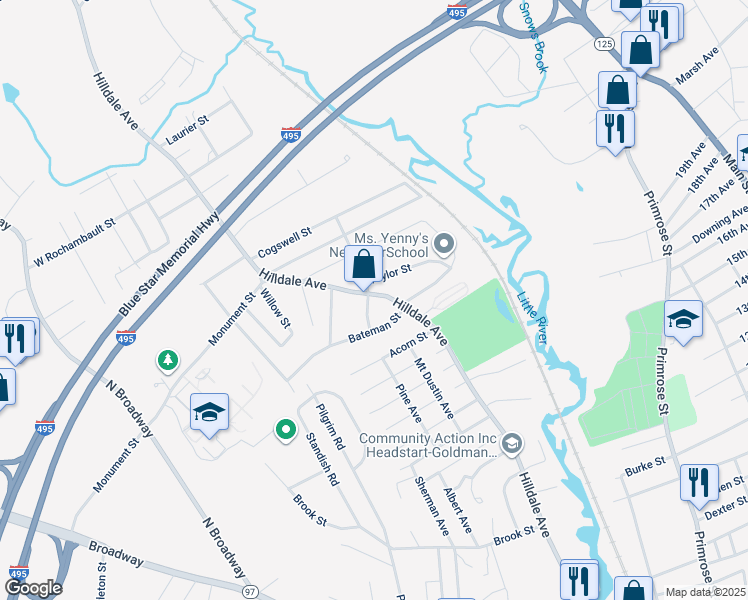 map of restaurants, bars, coffee shops, grocery stores, and more near 401 Hilldale Avenue in Haverhill