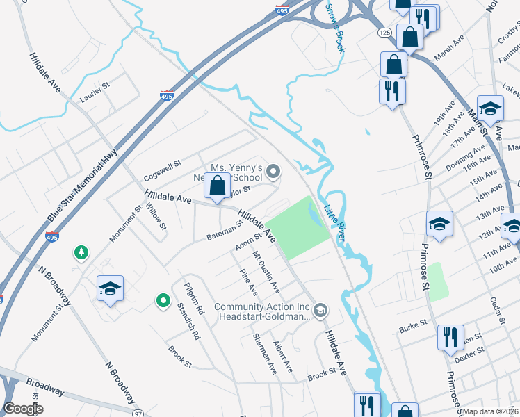 map of restaurants, bars, coffee shops, grocery stores, and more near 20 Saint Botolph Street in Haverhill