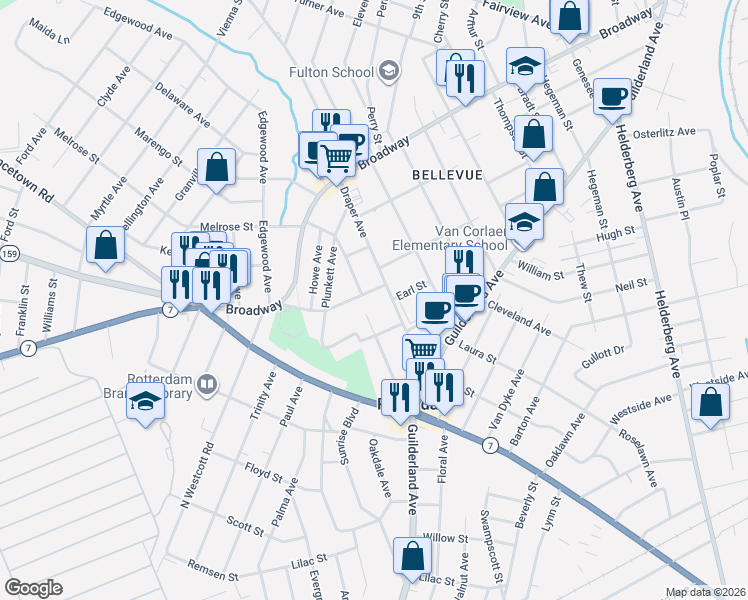 map of restaurants, bars, coffee shops, grocery stores, and more near 802 Draper Avenue in Rotterdam