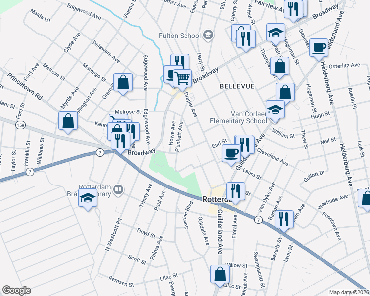 map of restaurants, bars, coffee shops, grocery stores, and more near 2817 Denver Avenue in Rotterdam