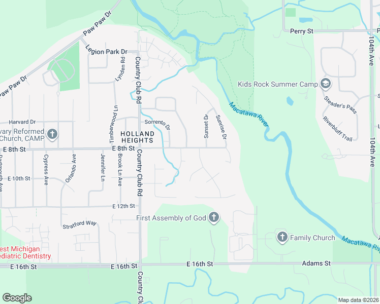 map of restaurants, bars, coffee shops, grocery stores, and more near 1276 East 8th Street in Holland