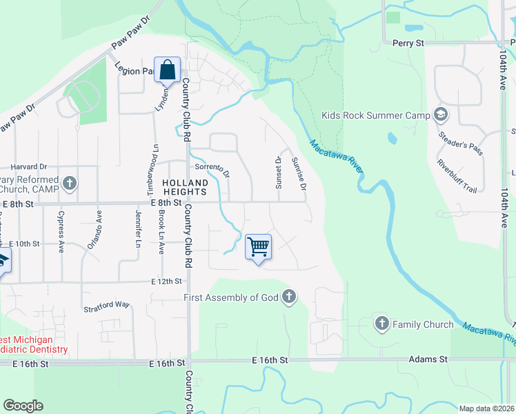 map of restaurants, bars, coffee shops, grocery stores, and more near 1276 East 8th Street in Holland
