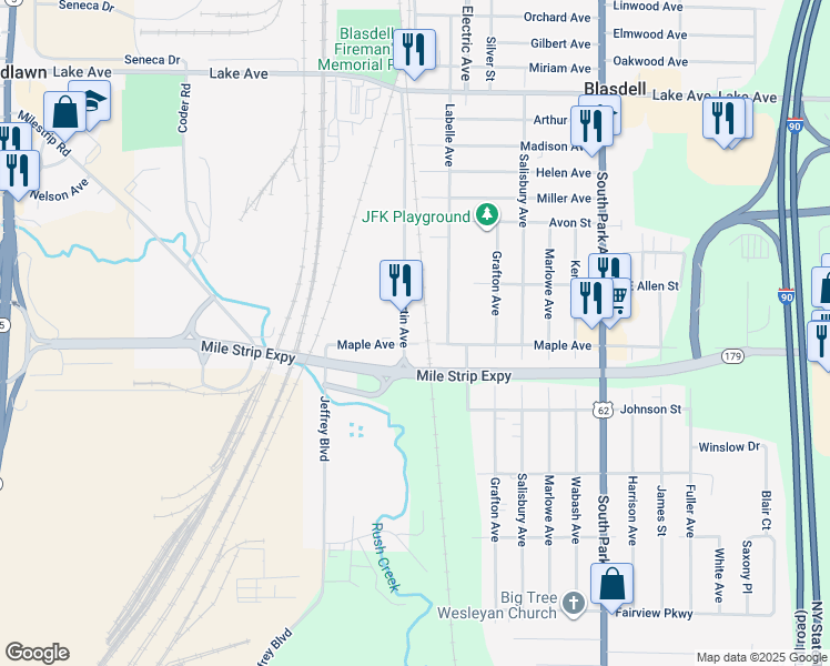 map of restaurants, bars, coffee shops, grocery stores, and more near 196 Martin Avenue in Buffalo